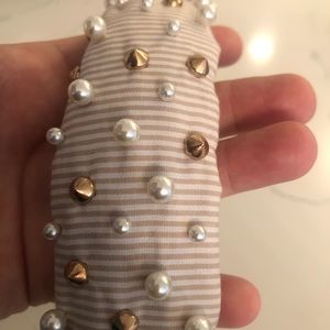 Lele Sadoughi Khaki seersucker cotton embellished headband